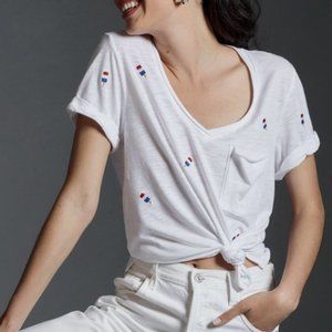 Anthropologie T.La White Embroidered V-neck Top
